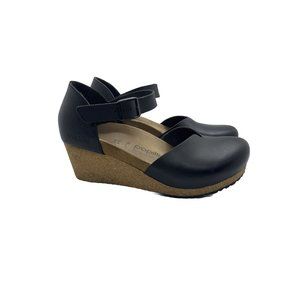 Papillio Birkenstock Mary Wedge Sole Sandals Black Leather EU 39 US 8 Cork